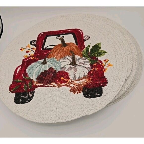 Homewear Harvest 15" Round Braided Cotton Placemats Set of 8 Fall Autumn Decor - Picture 1 of 5